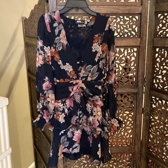 NICHOLAS Floral Pintuck Mini Dress in Navy - Picture 3 of 4